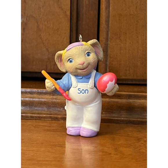 Vintage Hallmark Easter "Son" Brown Rabbit Painting Eggs Ornament - Picture 2 of 4